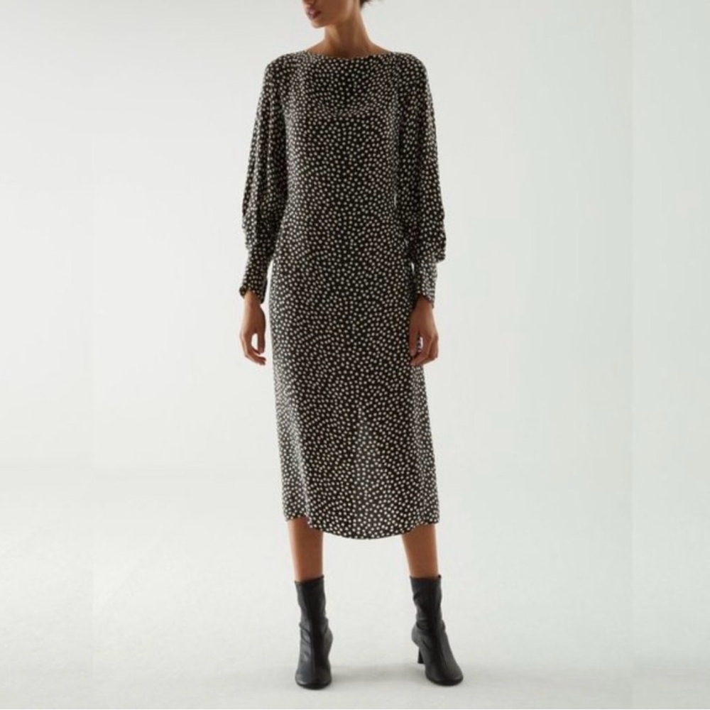 COS Black Midi Dress with White Polka Dot Print